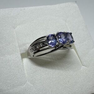 Vintage 10K White Gold Tanzanite Band Ring W Diamond Accents Engagement Sz 6.75